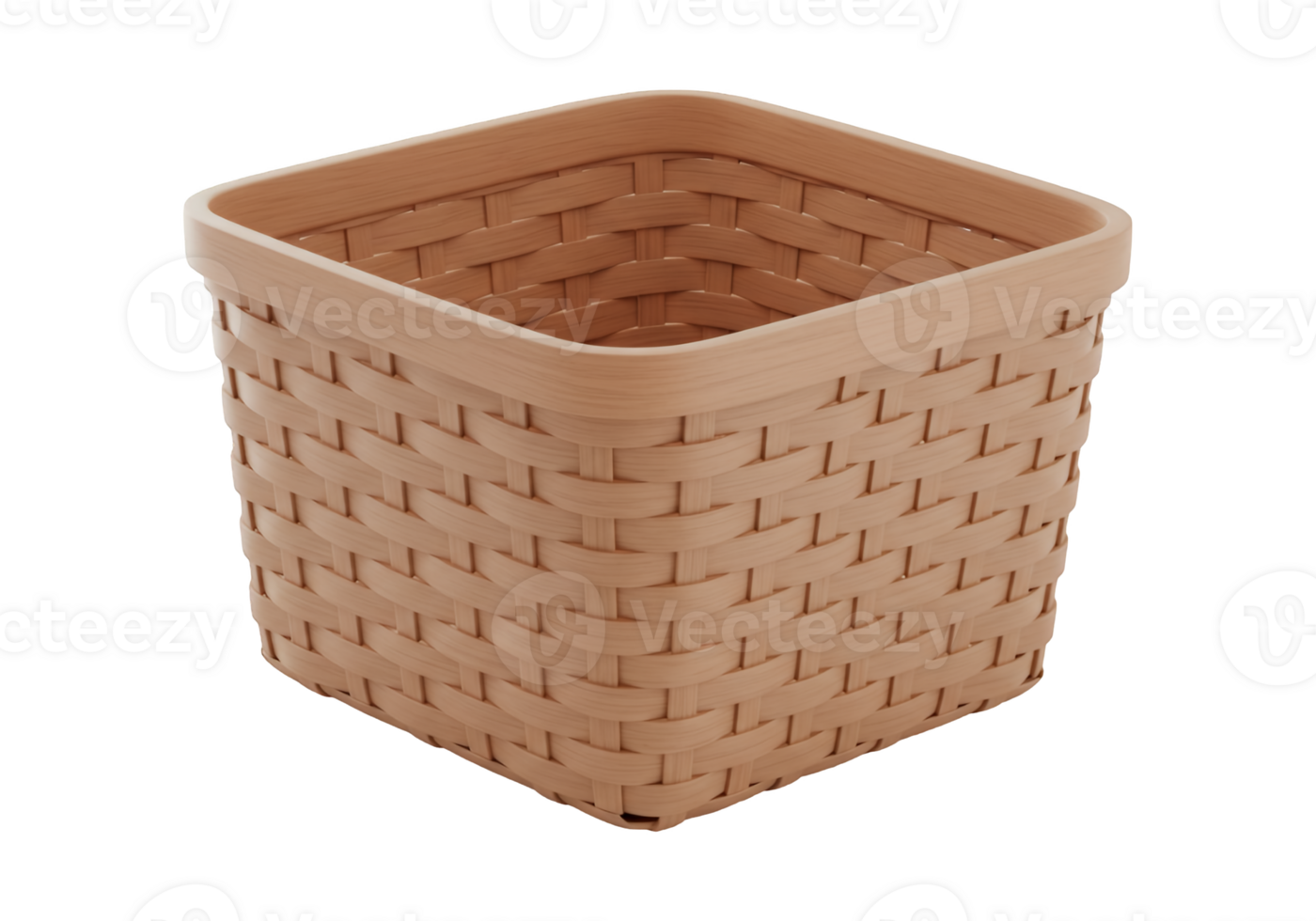 Square woven basket with rounded edges isolated on transparent background png