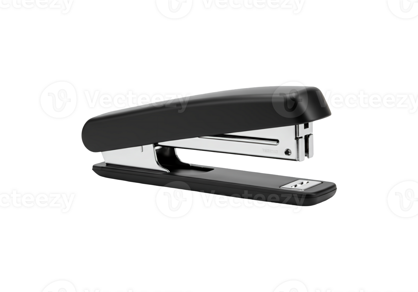 A sleek black office stapler with silver metal accents isolated on transparent background png