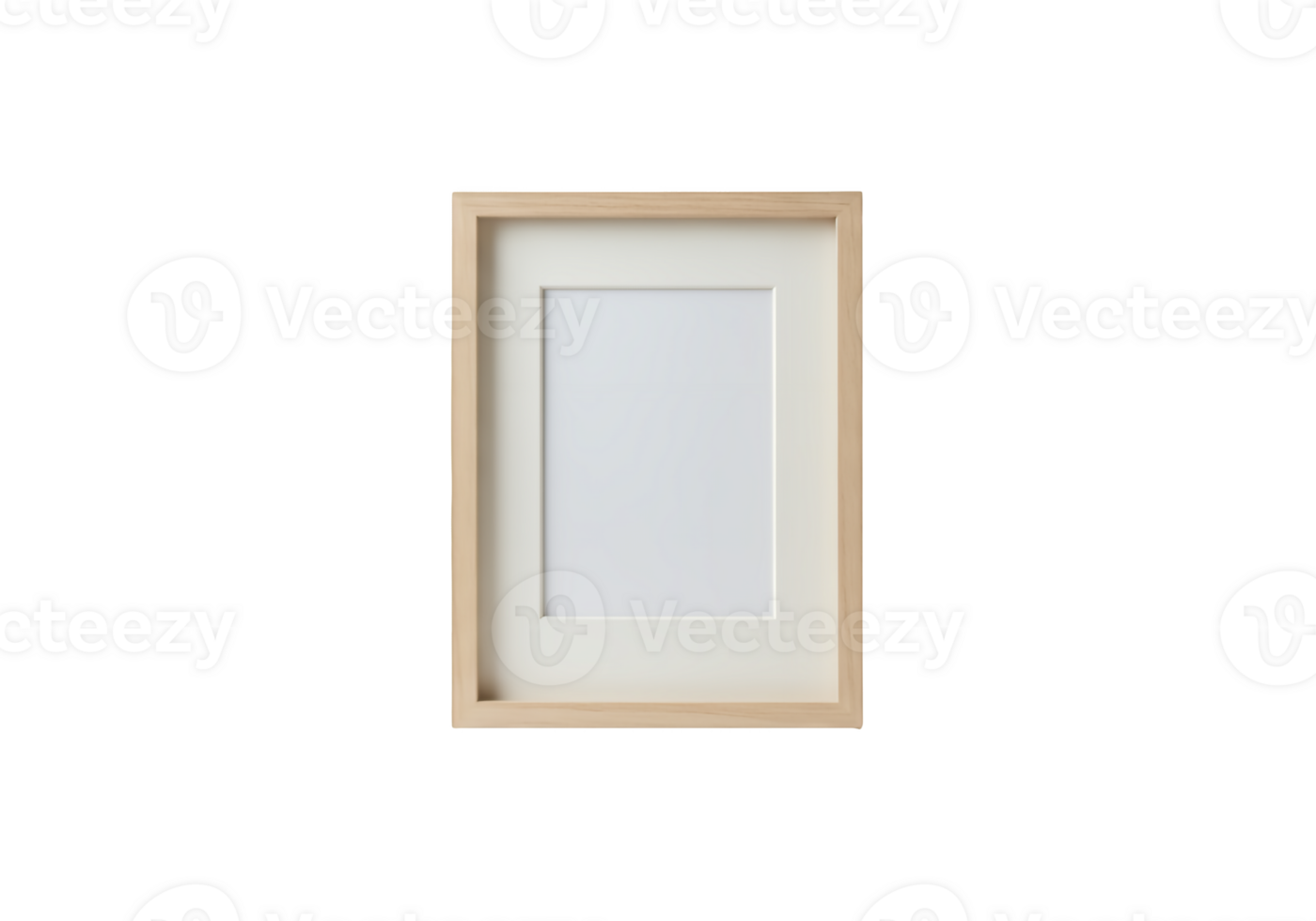 Simple light wood picture frame with cream mat isolated on transparent background png