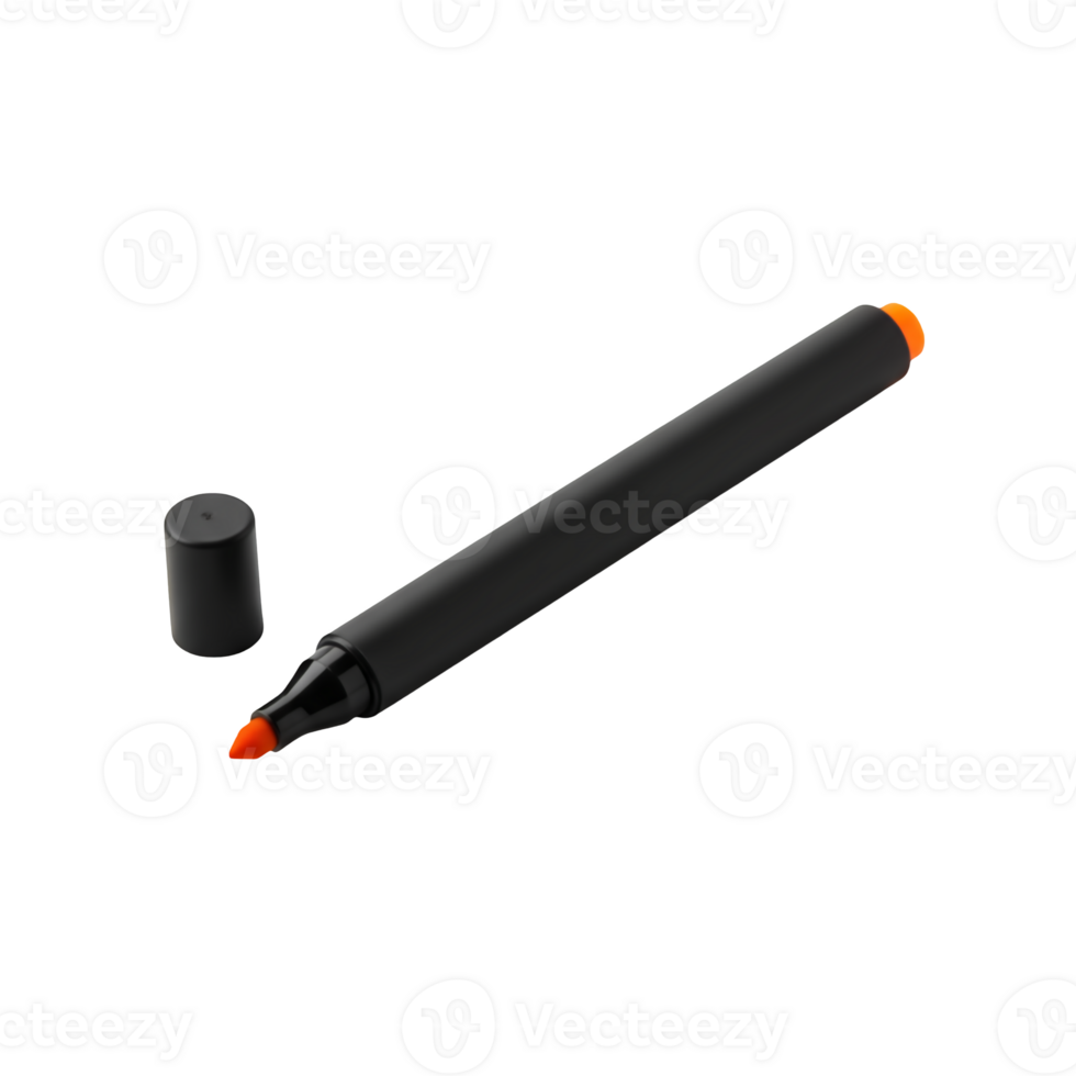 Black marker with orange tip and cap isolated on transparent background png