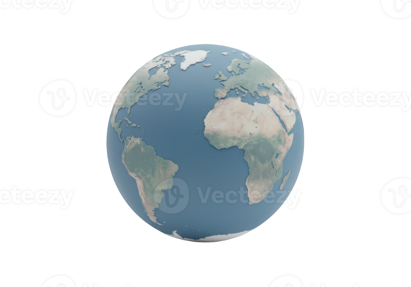 A realistic 3d render of planet earth showing continents and oceans isolated on transparent background png