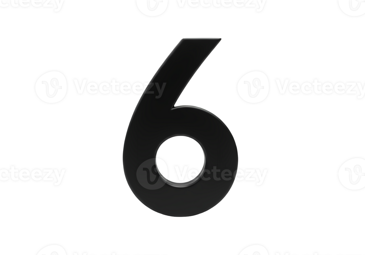 A sleek dark gray three dimensional number six isolated on transparent background png