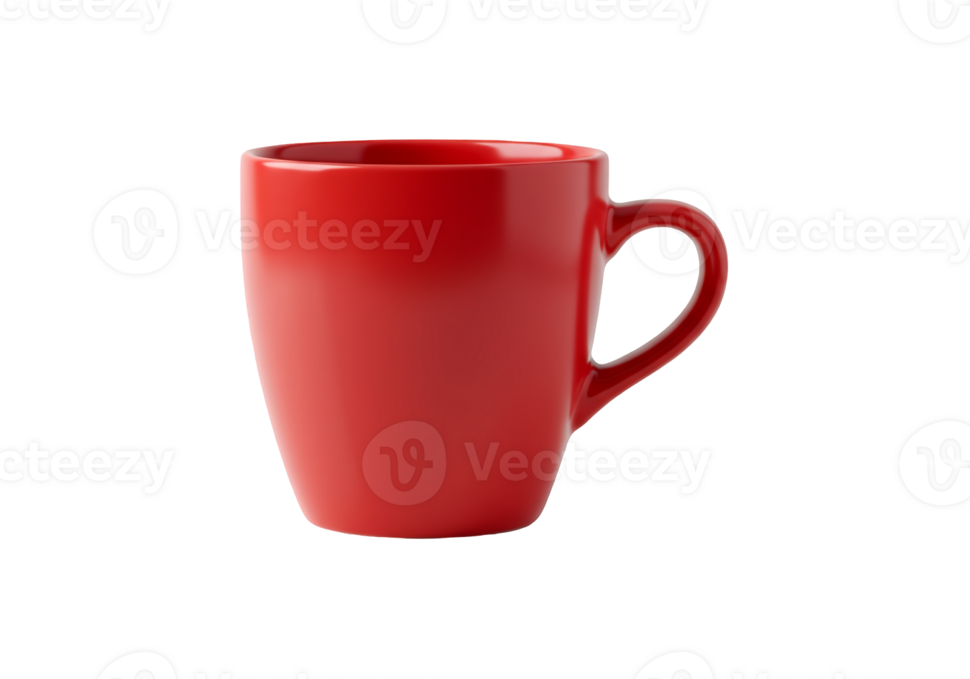 A single bright red ceramic mug with a handle isolated on transparent background png