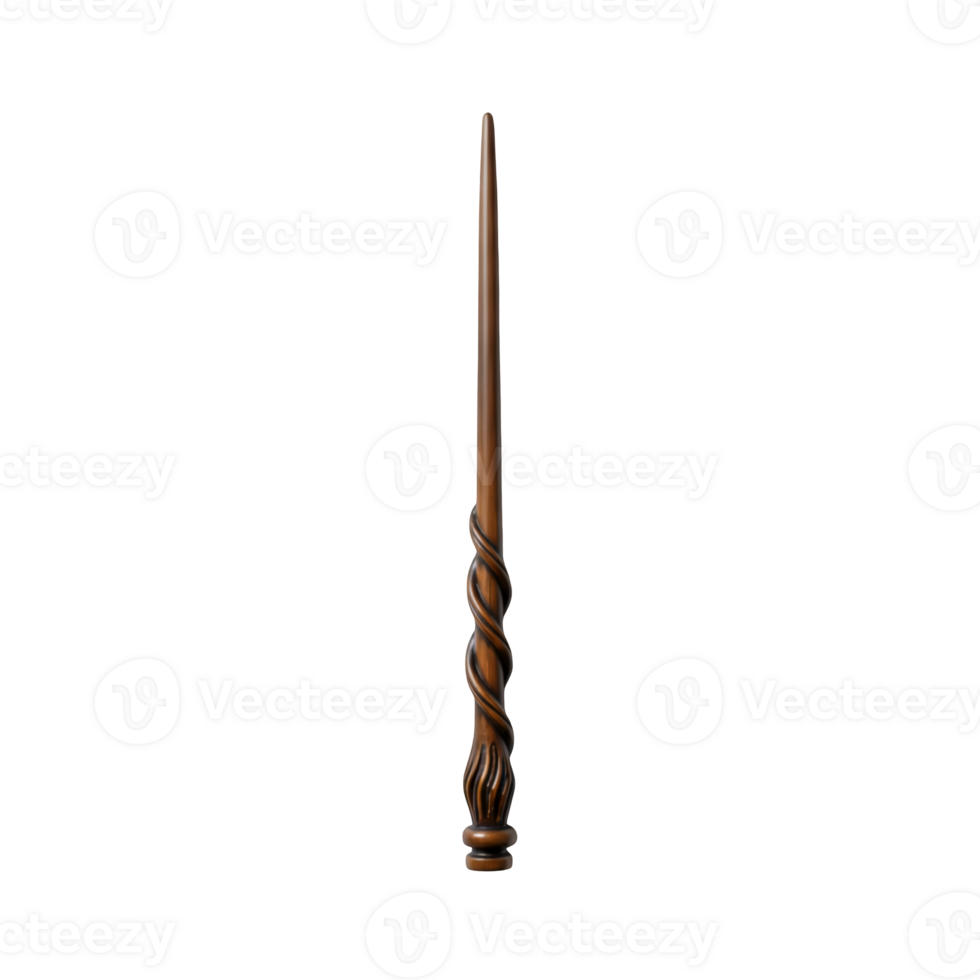 Ornate wooden magic wand with twisted shaft isolated on transparent background png
