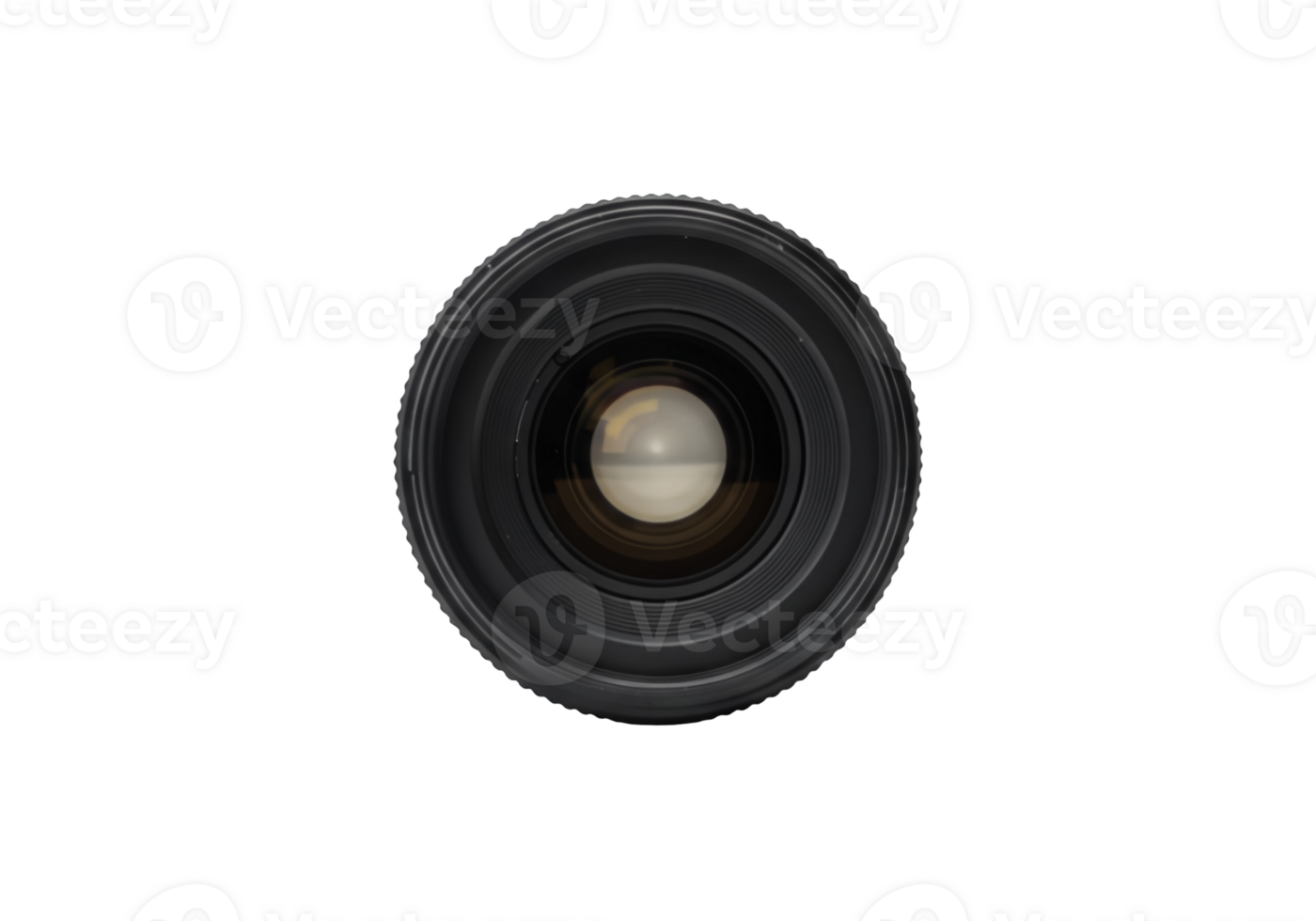 Close up of a camera lens front element and focusing ring isolated on transparent background png