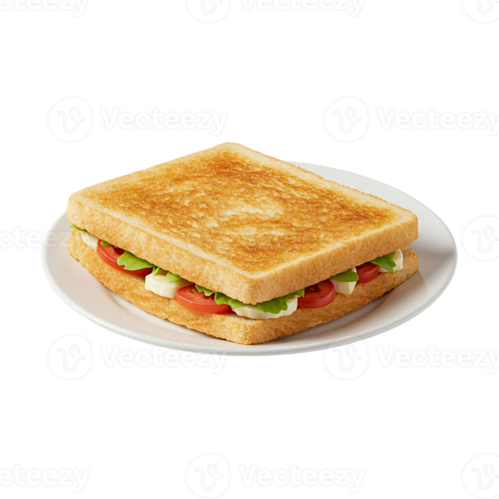 A toasted sandwich with tomatoes and cheese on a white plate png