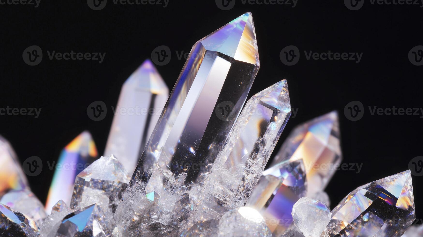 A cluster of crystals is shown on a black background photo