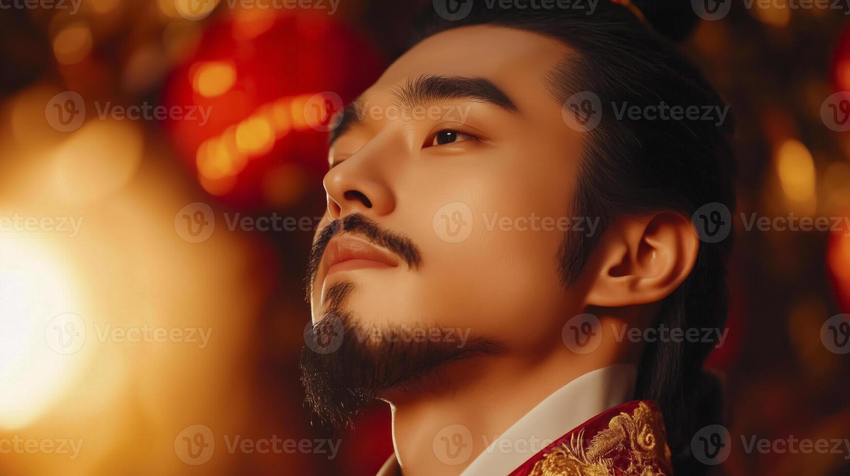 close up of a Three Kingdoms strategist in traditional robes photo