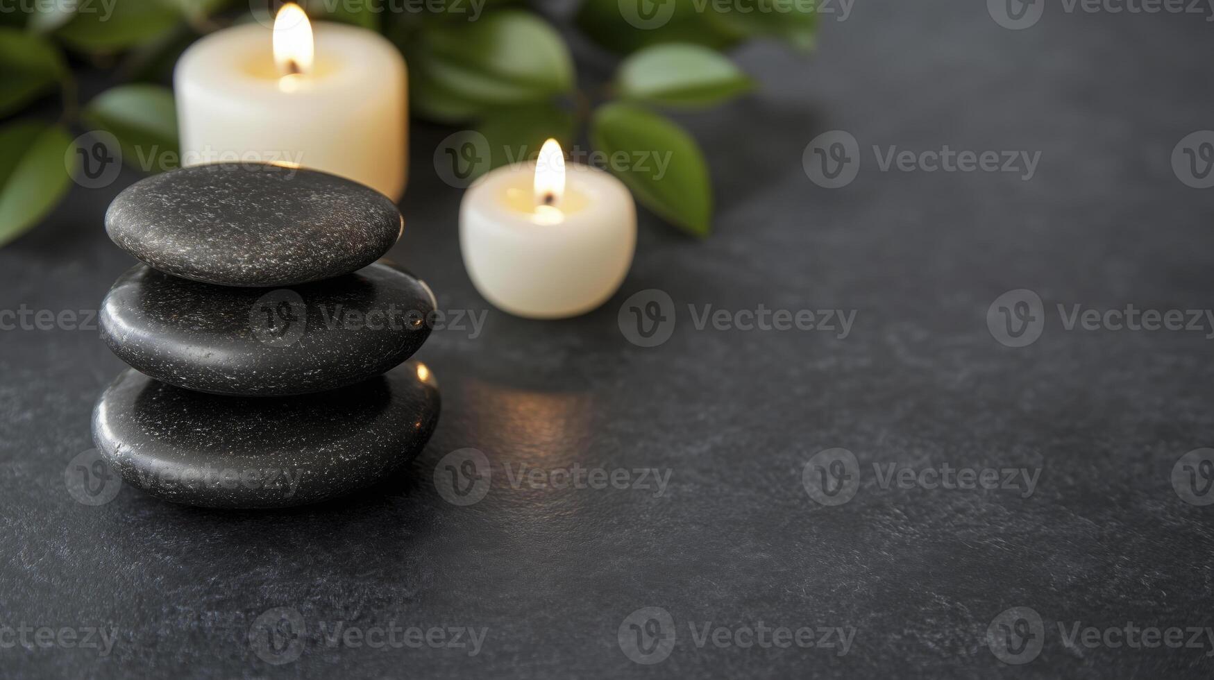 Spa stones and candles on a black background photo