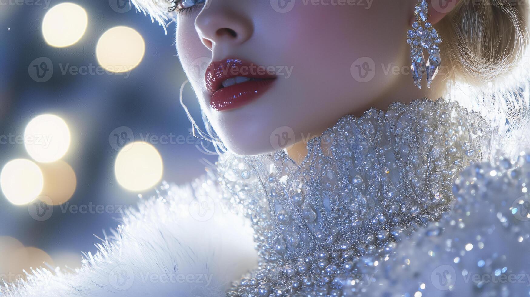 A woman in a fur coat and jewels photo