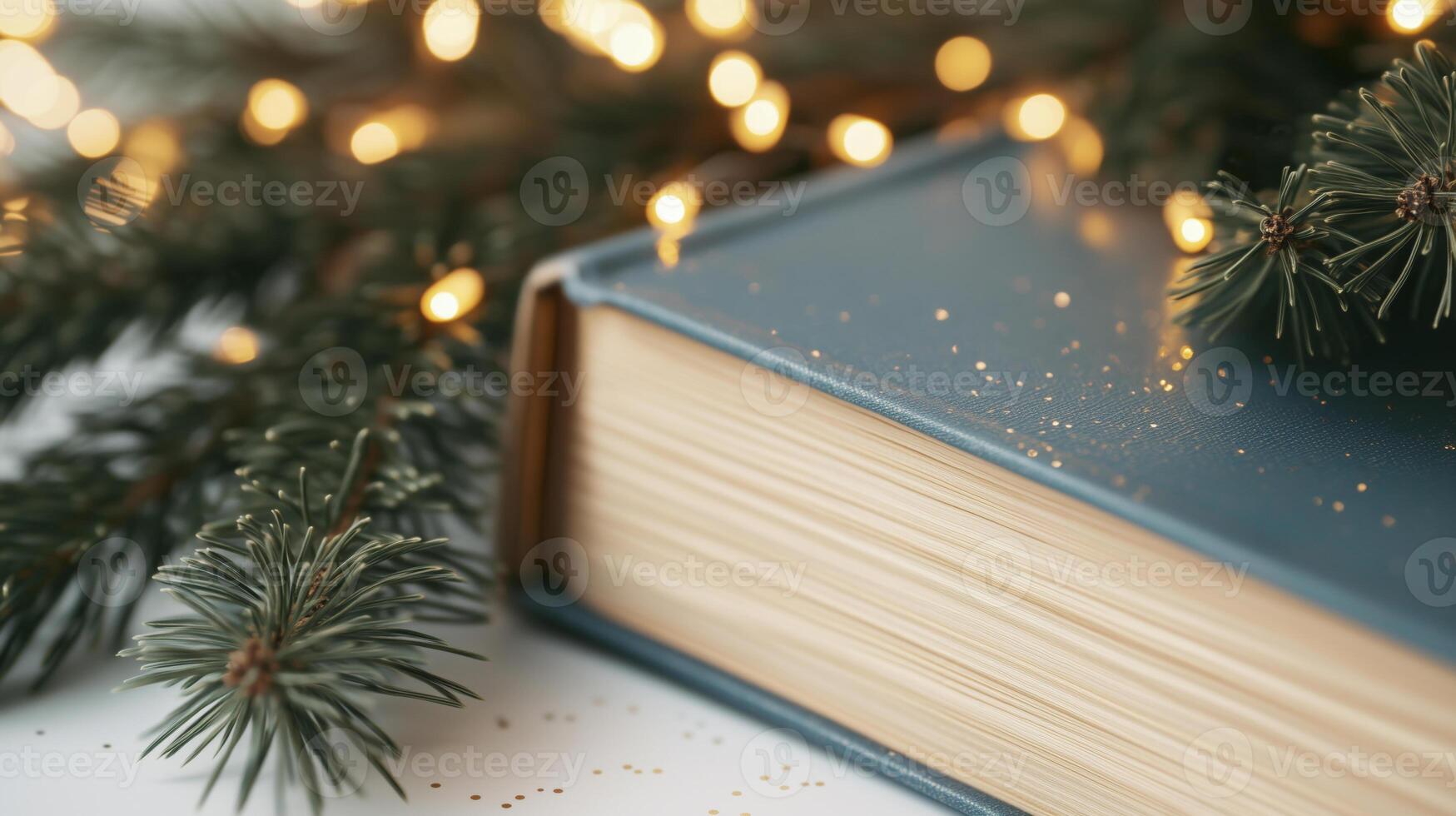 Book with Christmas decorations photo
