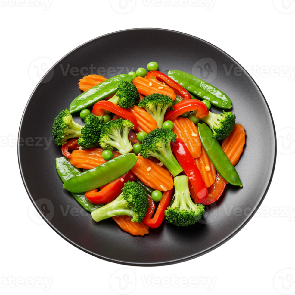 A plate of vegetables with carrots, broccoli and peas png