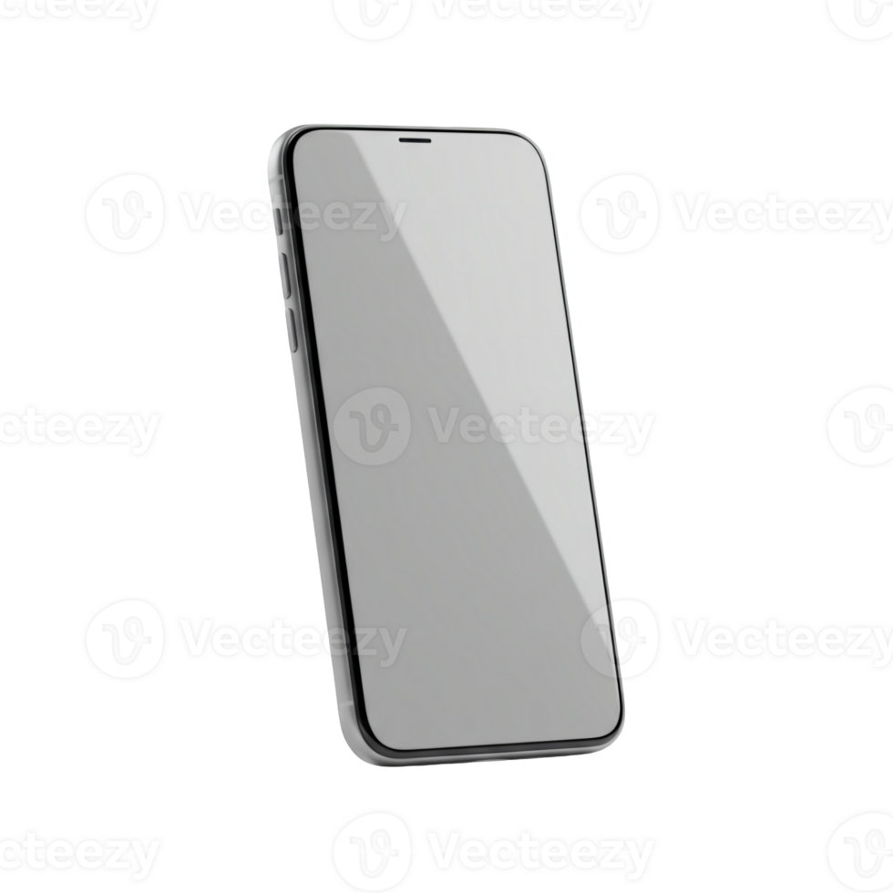 Modern smartphone with a sleek silver frame and blank screen isolated on transparent background png