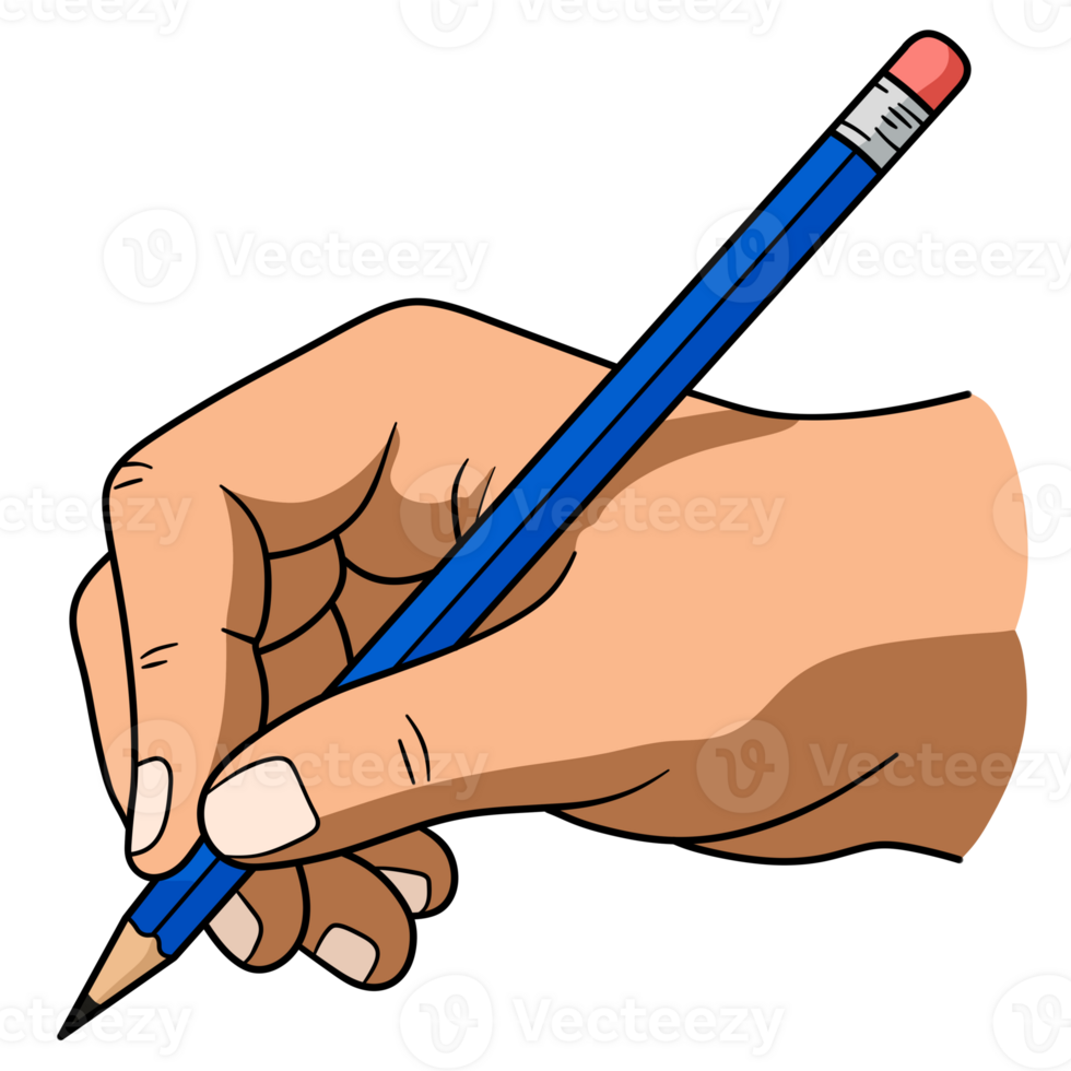 Illustration of Hand Writing with Pencil. Hand Holding a Blue Pencil png