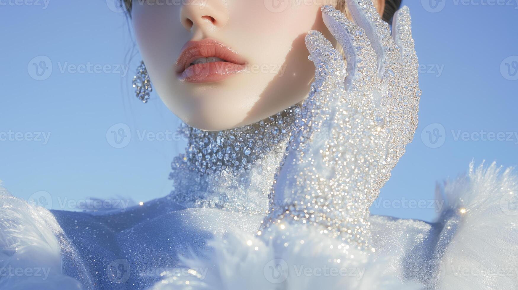 A woman in a white dress and gloves photo