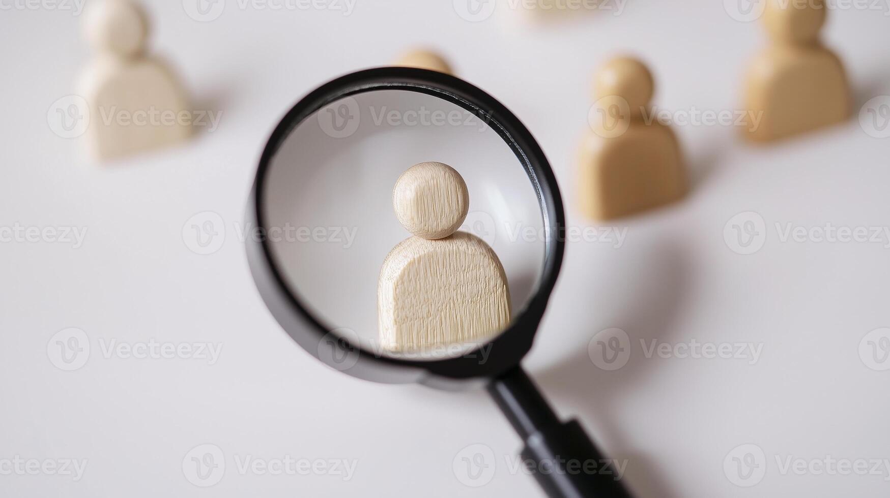 Magnifying glass on wooden people photo