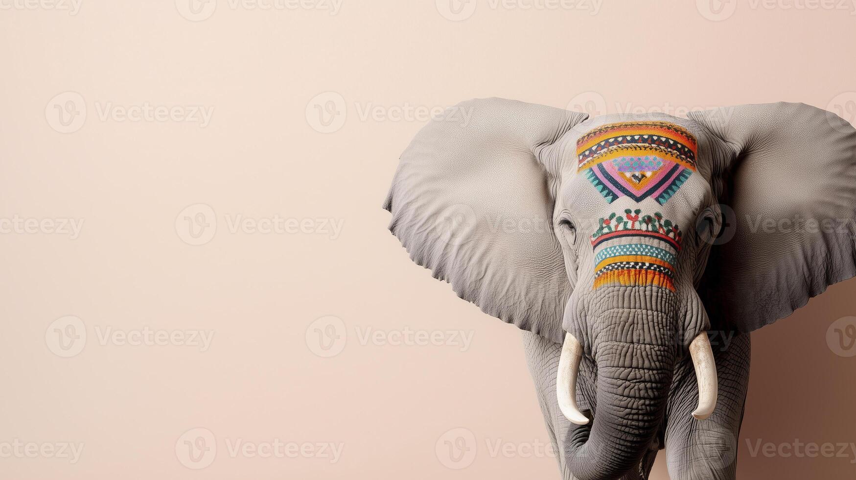 An elephant with tribal markings on its trunk photo