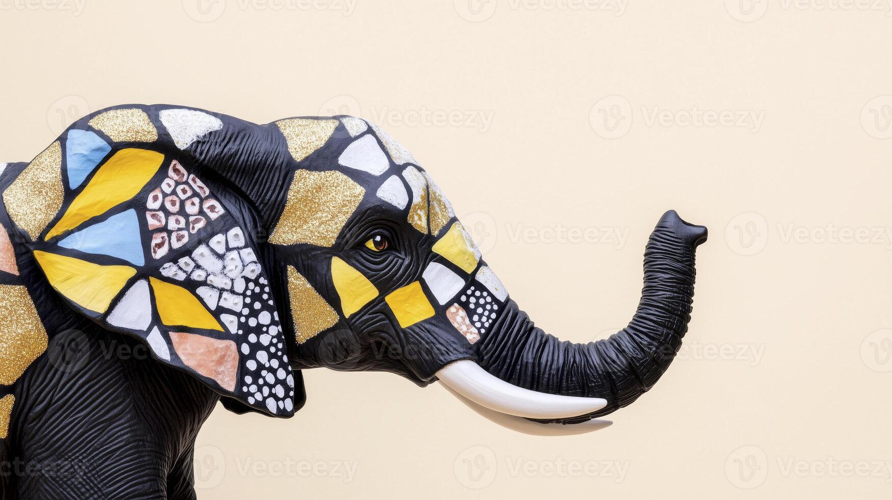 A statue of an elephant with colorful paint photo