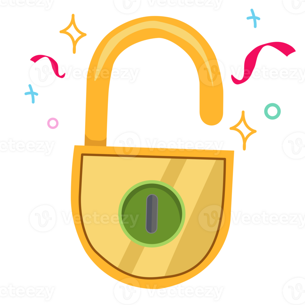 Unlocked Padlock Graphic with Confetti png