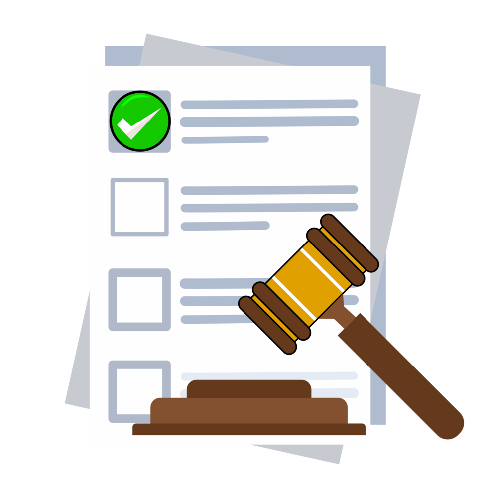 Gavel about to strike a document signifying a legal decision Illustration png