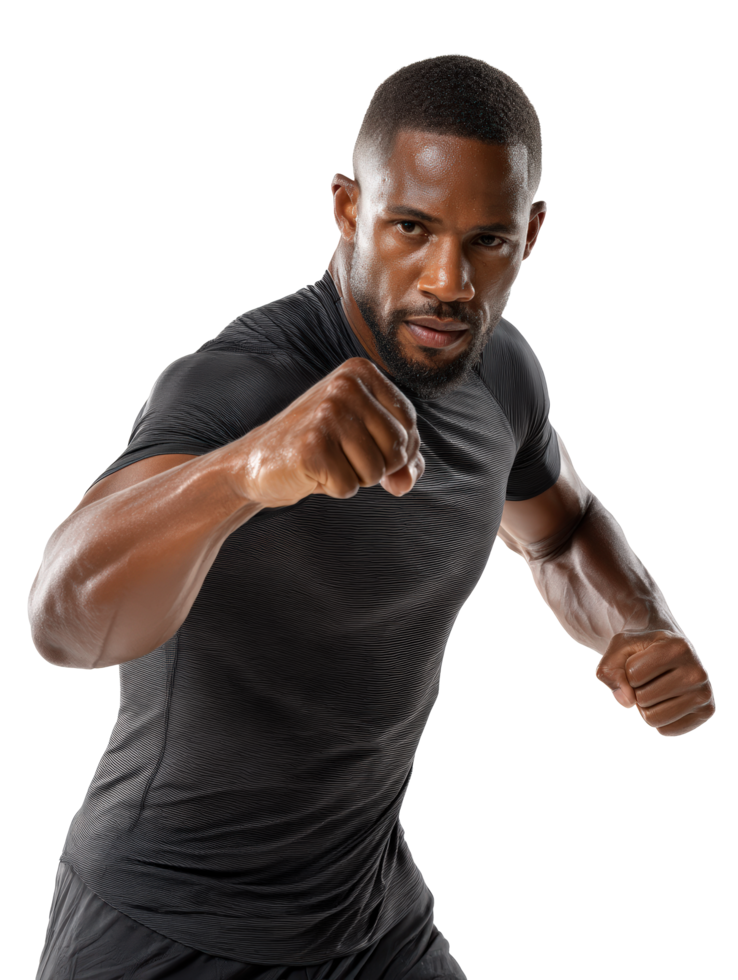 A man in a black shirt is punching png