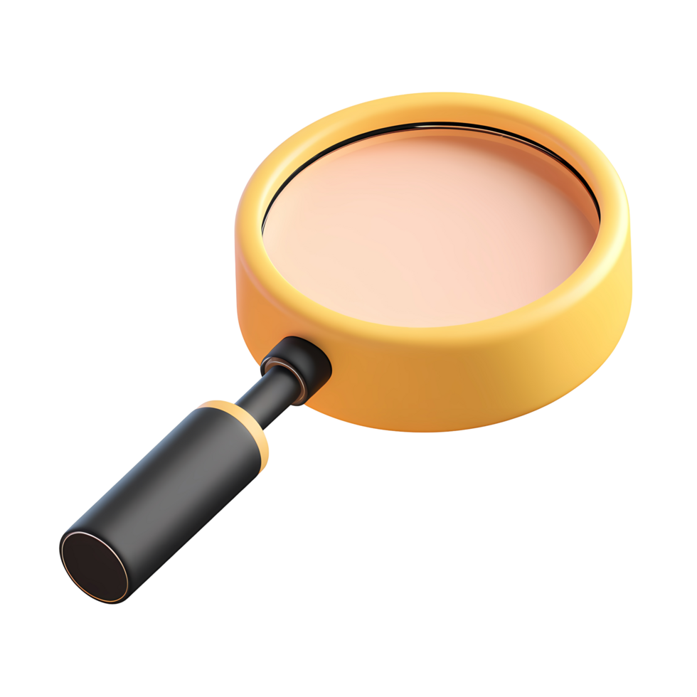 Yellow Magnifying Glass 3D Render Illustration on Transparent Background render png