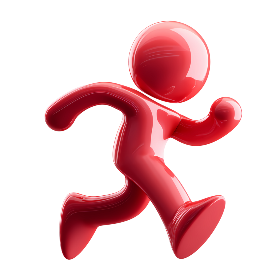 Red Shiny Running Man Icon Graphic on Transparent Background glossy png