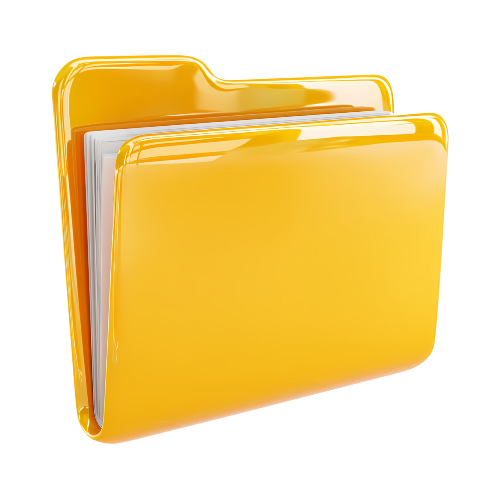 Yellow Folder with Documents Illustration on Transparent Background glossy yellow png