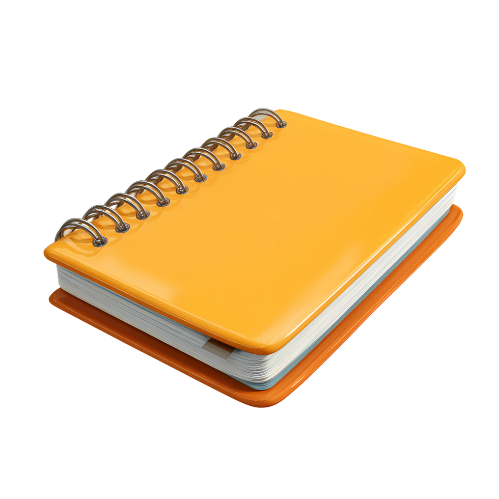 Orange Spiral Notebook Illustration with Reflection on Transparent Background orange png