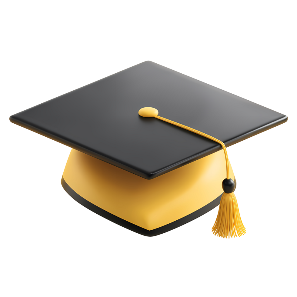Graduation Cap with Tassel Black and Gold on transparent background png