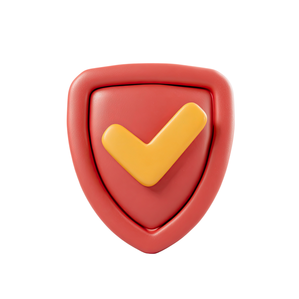 Red Shield with Yellow Checkmark on Transparent Background rendered red png