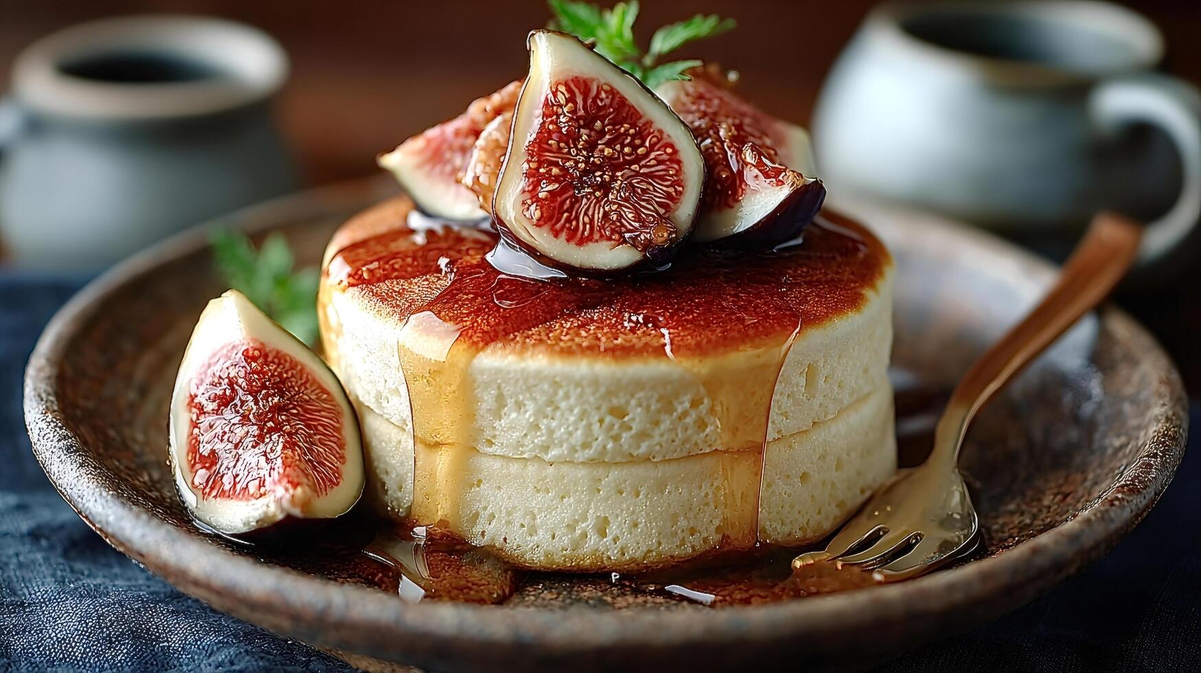 Pancakes with figs and syrup photo