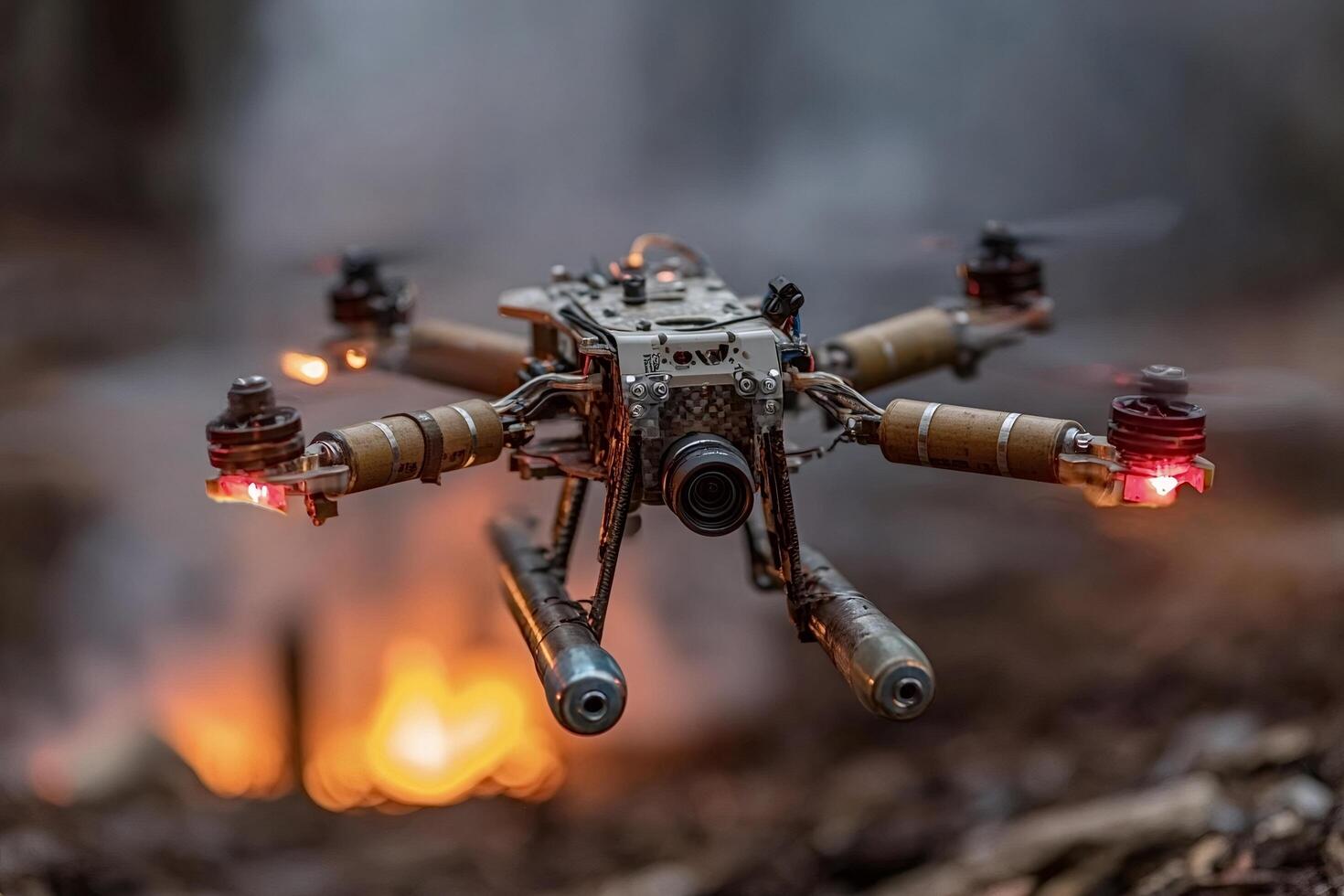 Firefighting drone extinguishing wildfire with innovative technology photo