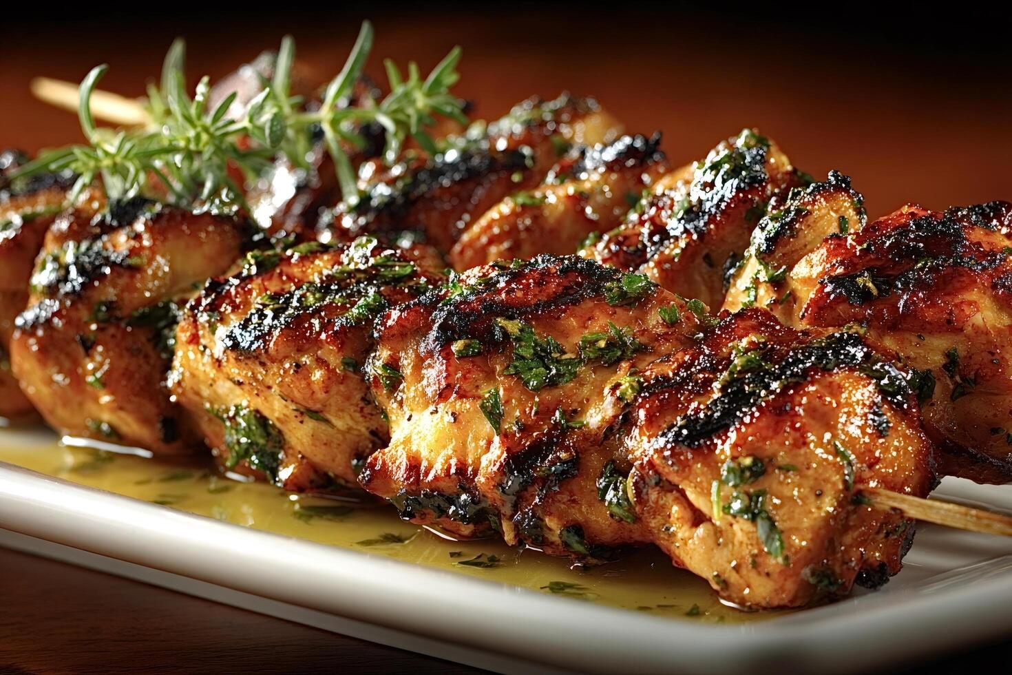 Grilled chicken skewers with herbs photo