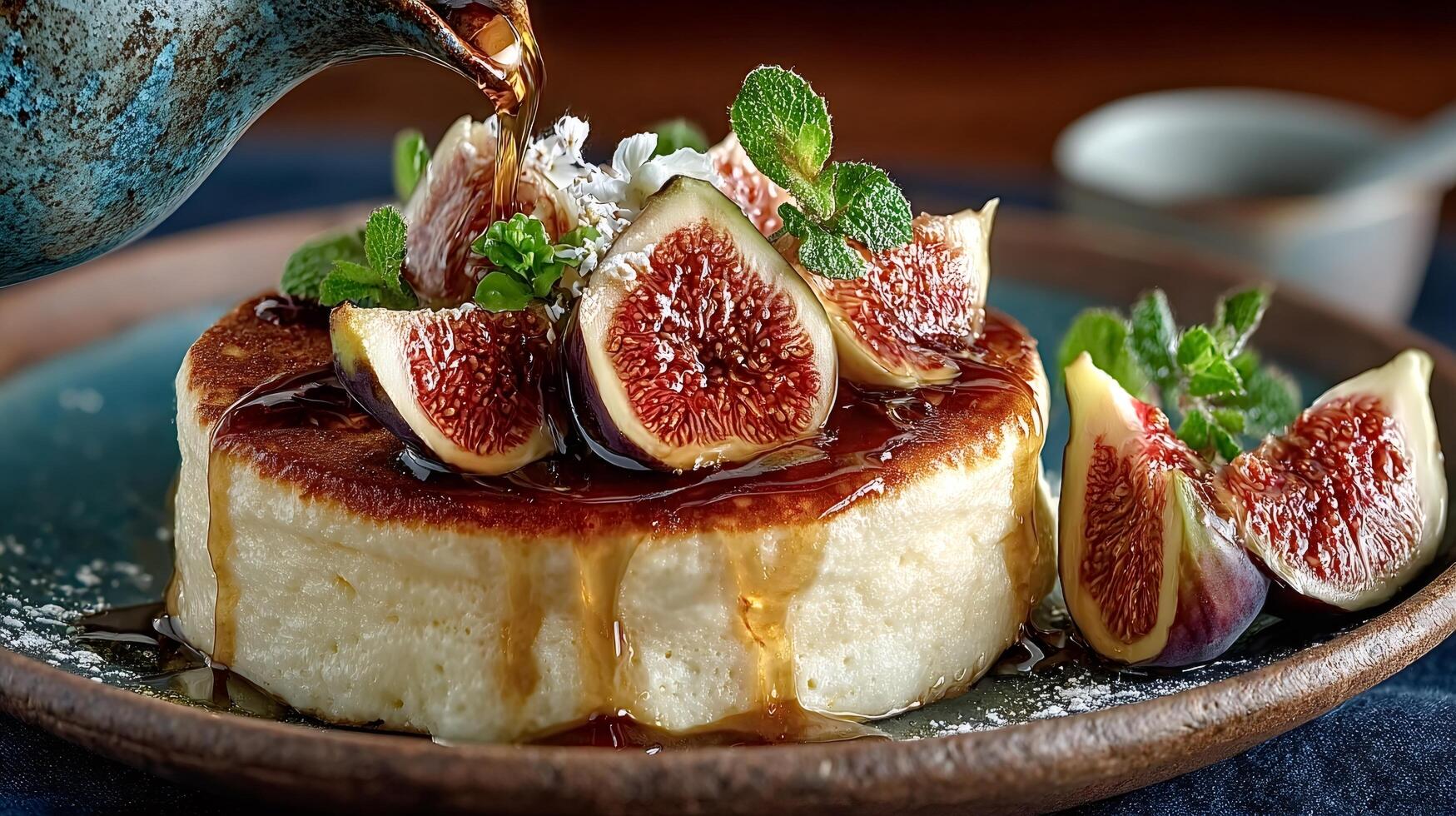Pancake with figs and syrup photo