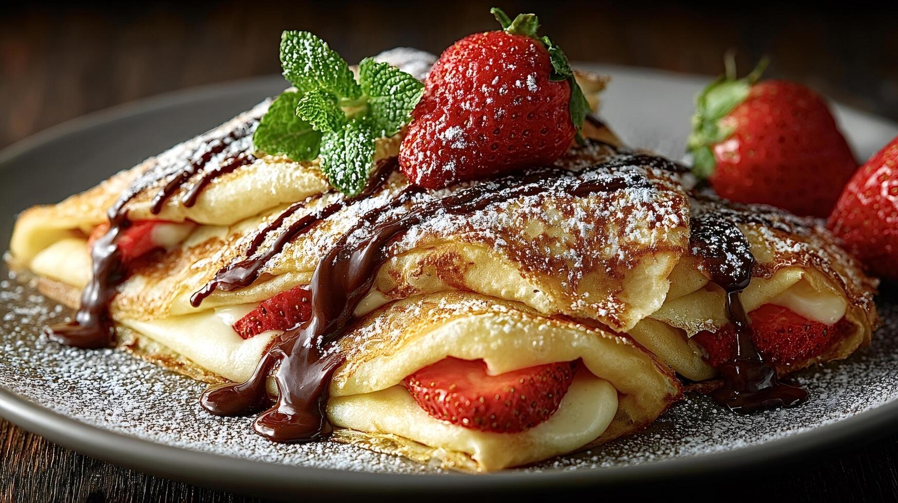 crepes with strawberries and chocolate sauce photo