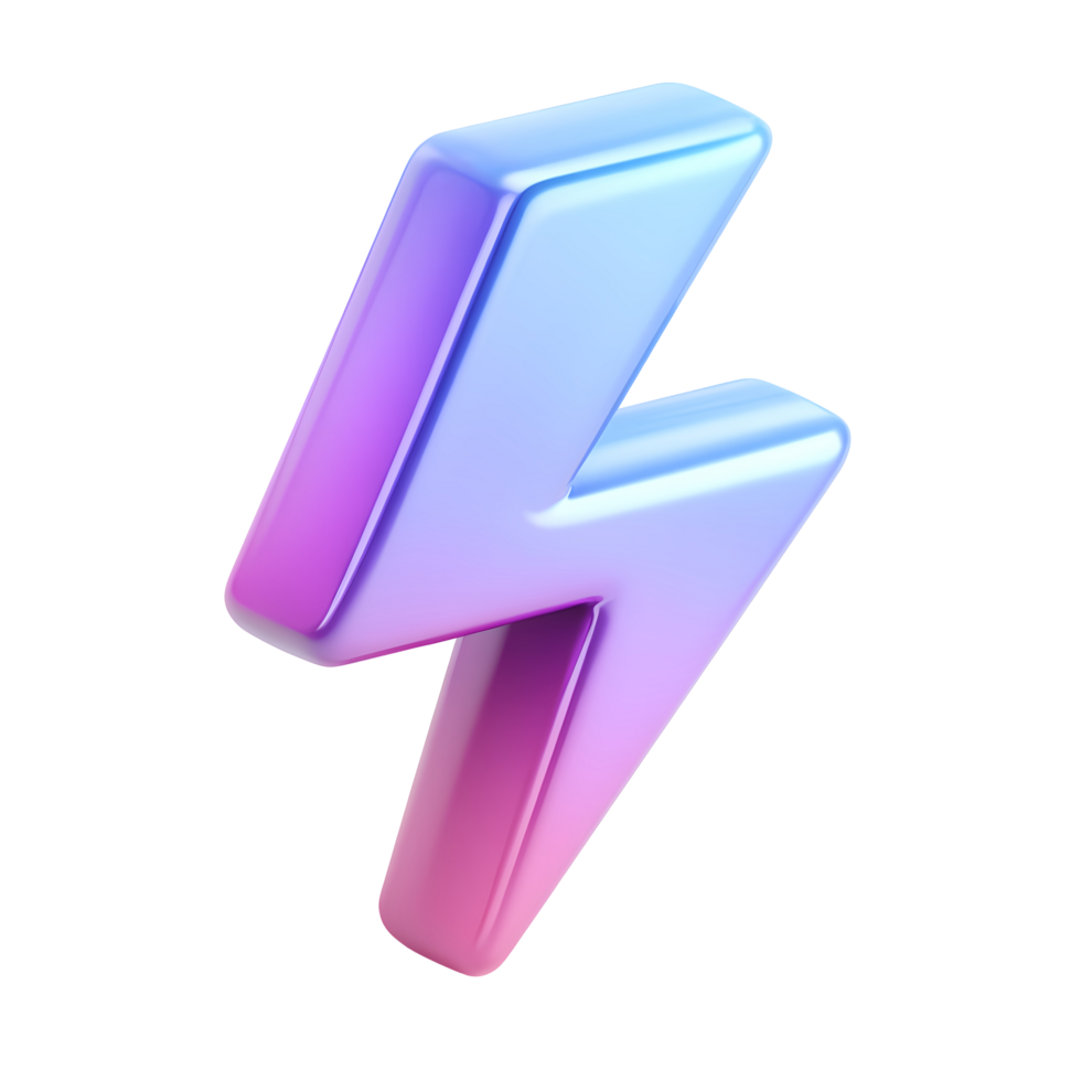 3D Lightning Bolt Icon with Gradient on Transparent Background vibrant png