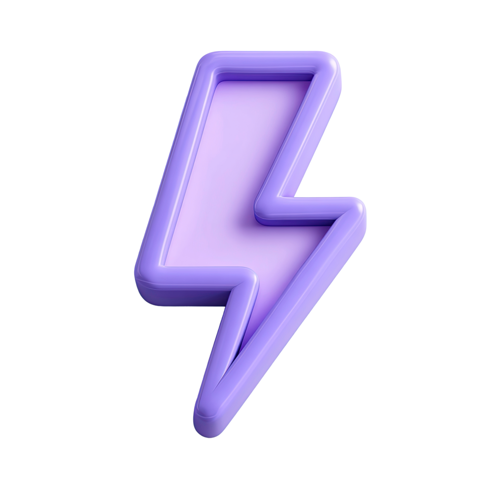 Purple Lightning Bolt Icon 3D Render on Transparent Background render png