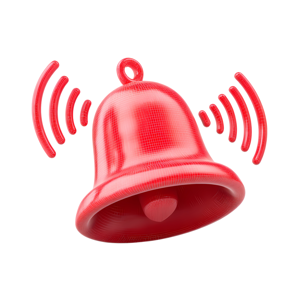 Red Notification Bell Ringing Alert Symbol on Transparent Background rendering png