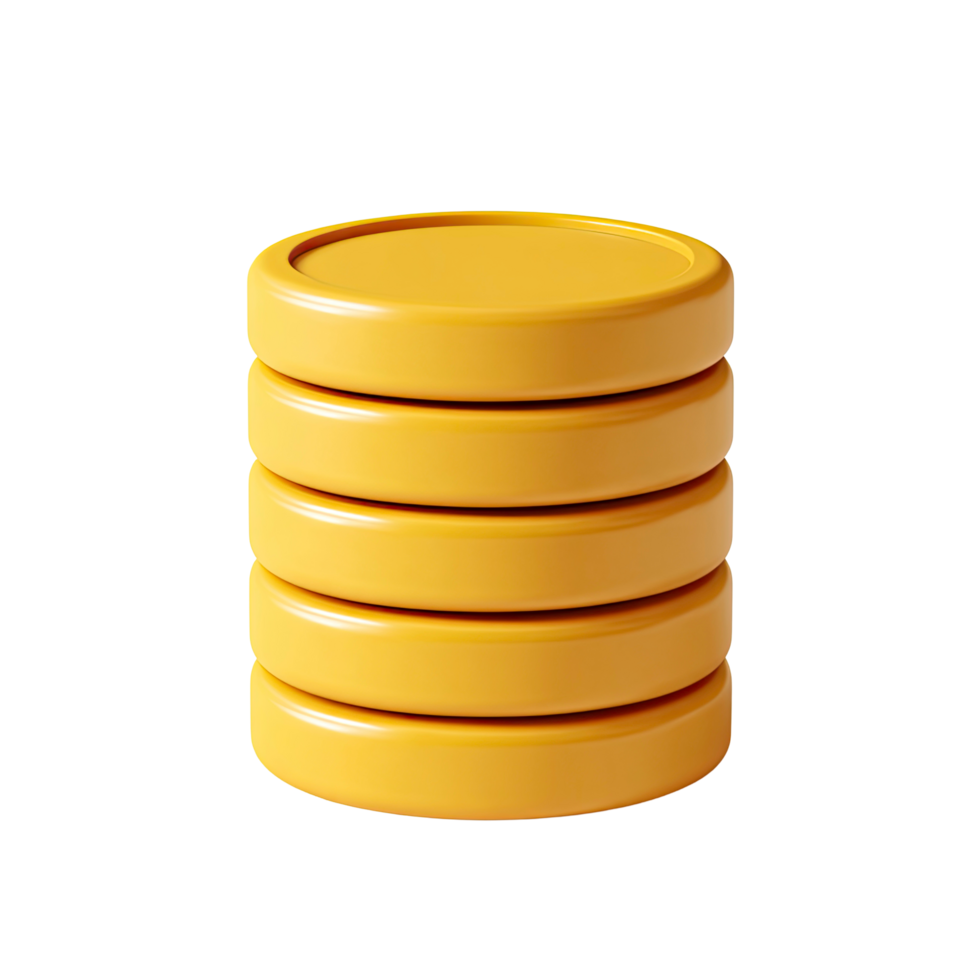 Stack of Five Yellow Coins on Transparent Background stack five png