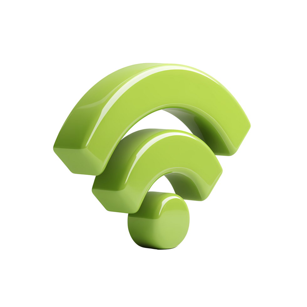 Glossy Green Wifi Symbol Illustration on Transparent Background rendered glossy png