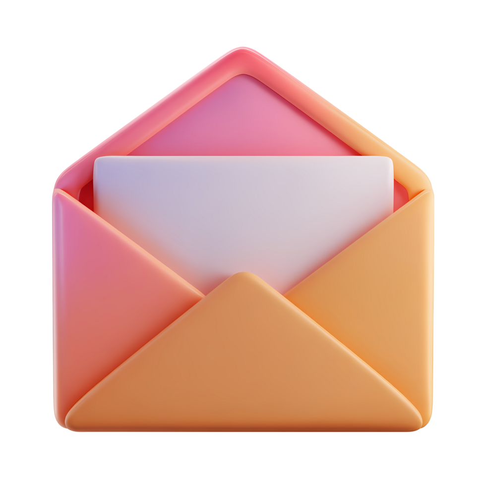 Open Envelope with Letter 3D Render Illustration on Transparent Background png