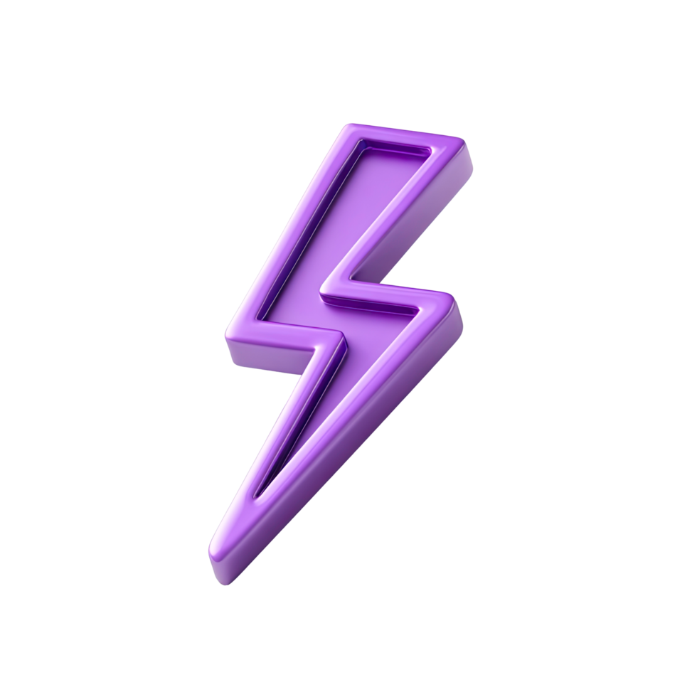 Purple 3D Lightning Bolt Icon on Transparent Background glossy purple png