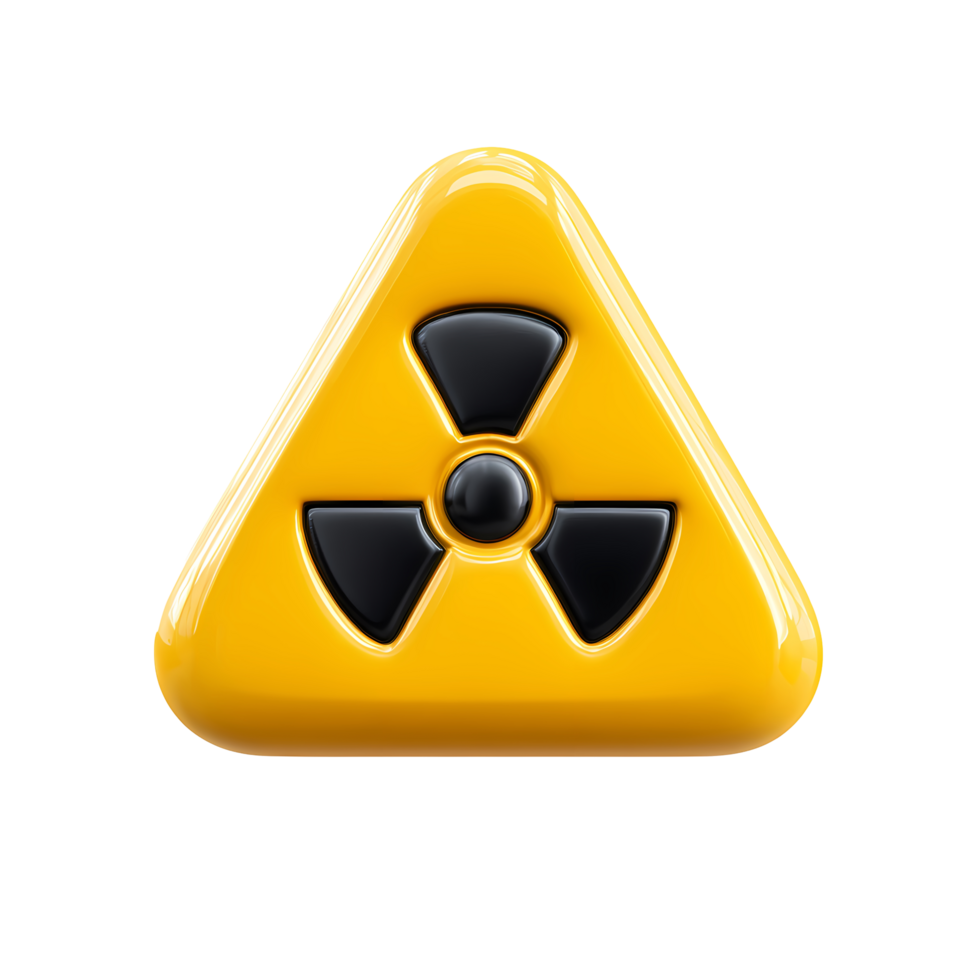 Glossy yellow and black radiation warning symbol on transparent background png