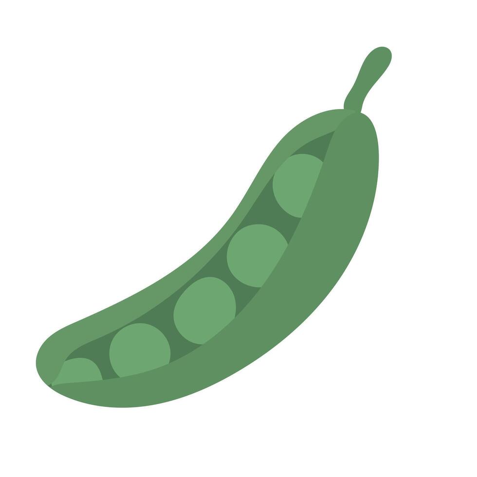 Flat green pea pod packed with round peas, perfect for agriculture icons, garden-themed designs, or educational vegetable illustrations vector