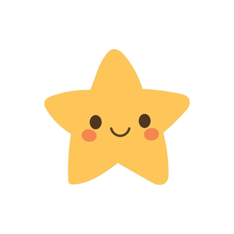 Adorable yellow star with a smiling face and rosy cheeks, perfect for kids designs, emojis, stickers, or cheerful nursery art and playful decor vector