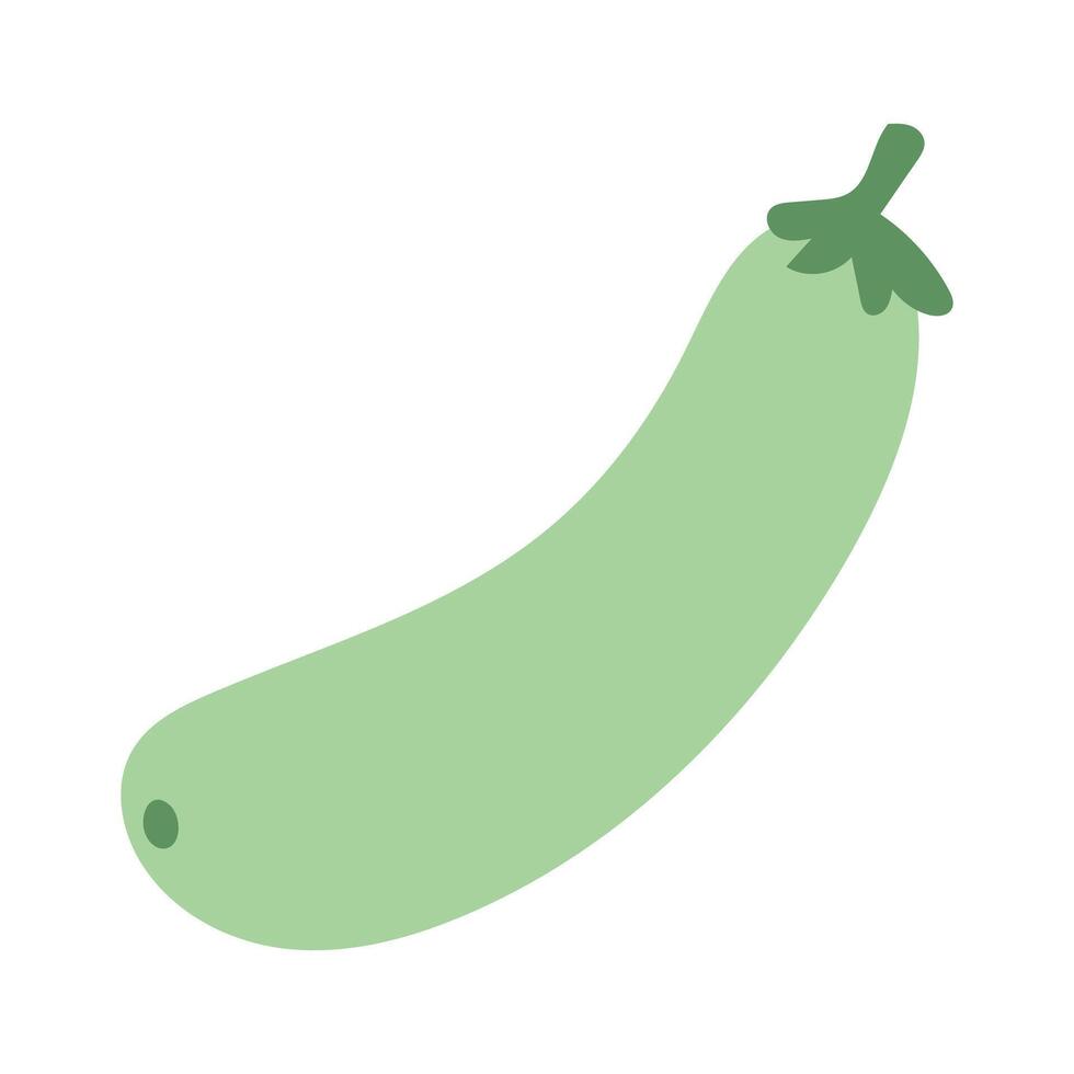Simple green zucchini illustration with curved shape and dark stem, perfect for farm produce, healthy eating, vegetarian, and garden-themed visuals vector