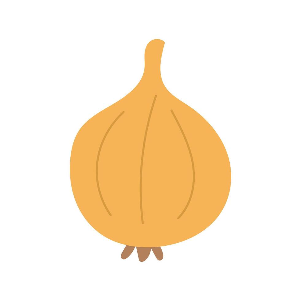 Bold yellow onion with layered shape and earthy roots, perfect for cooking tutorial covers, spice charts, or seasonal harvest illustrations vector