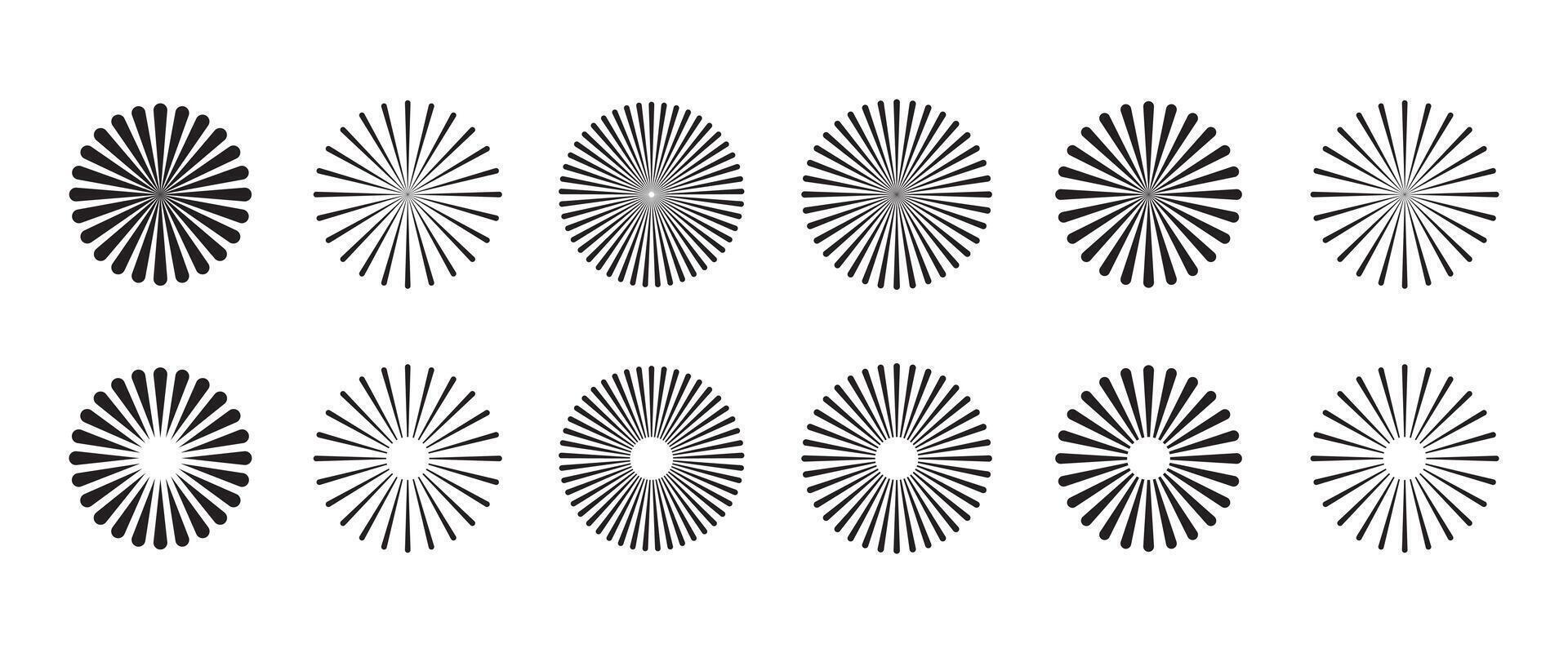 Retro Sunburst icon set. Sunrise rays light burst line shine sunshine sunbeam vintage border symbol. radial Sunburst element, Vintage sunburst Fireworks design. vector