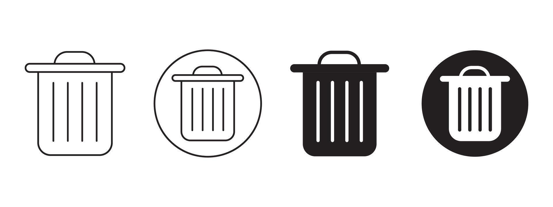 trash can icon in black feel and Thin Icons in round shape. Trash garbage can, bin waste , Suitable for Web Sites vector
